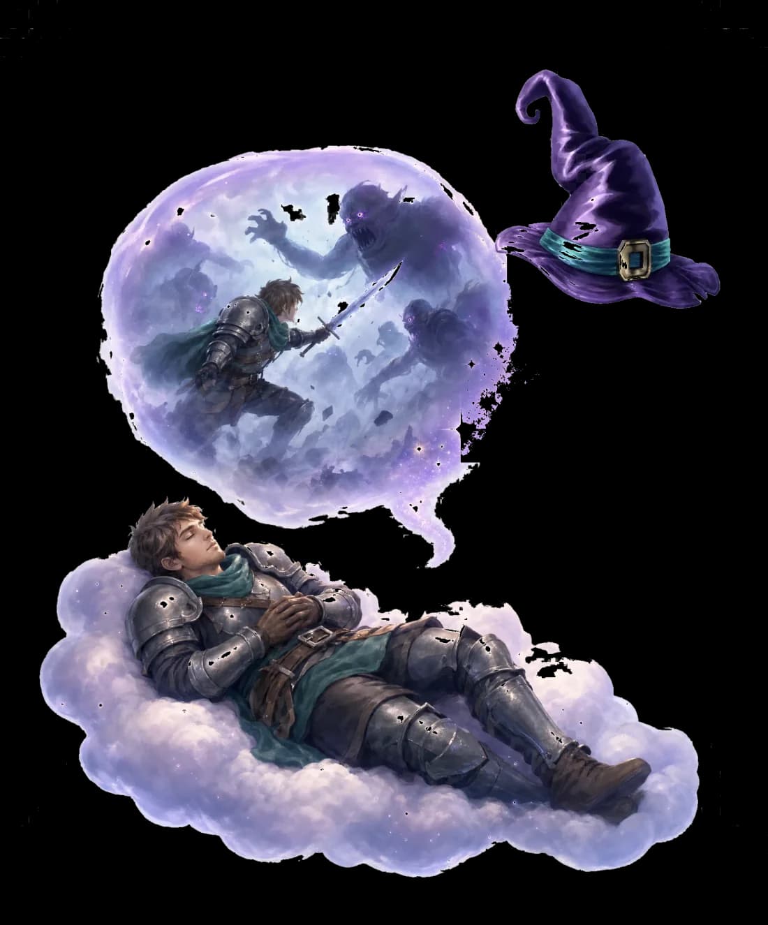 A sleeping adventurer dreams of fighting in Nightmare Zone while the Wizard Tools hat keeps watch